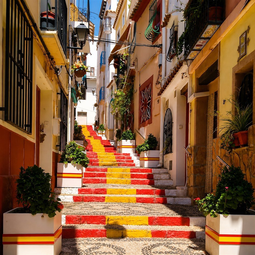 Carrer de Puchalt painted steps in Calpe Old Town