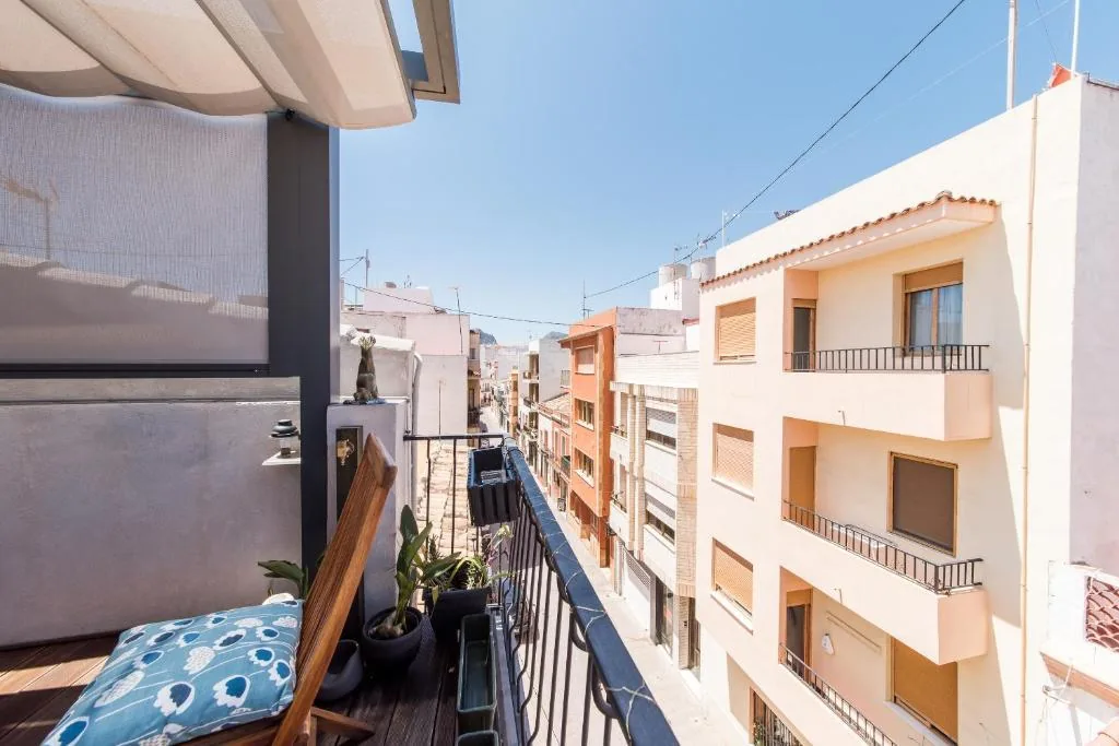 View over Calpe's old-town street from the lower terrace