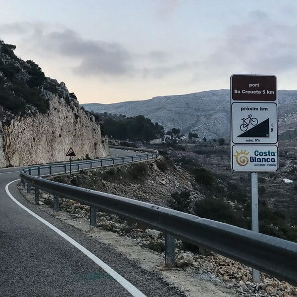 Cycling route sign on a Costa Blanca climb near Coll de Rates