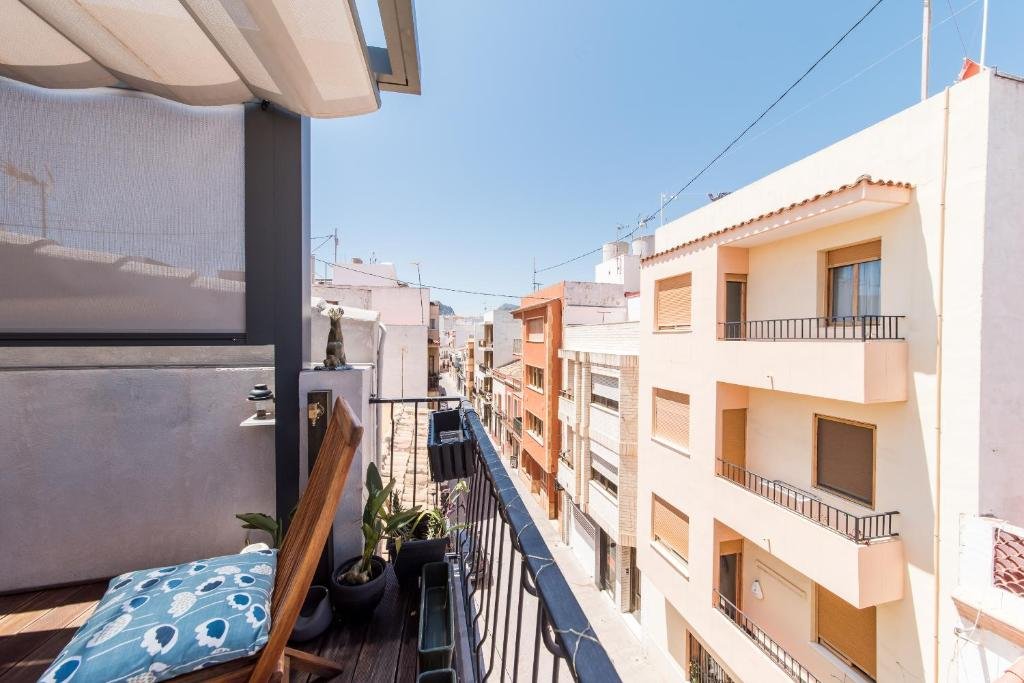 View over Calpe's old-town street from the lower terrace